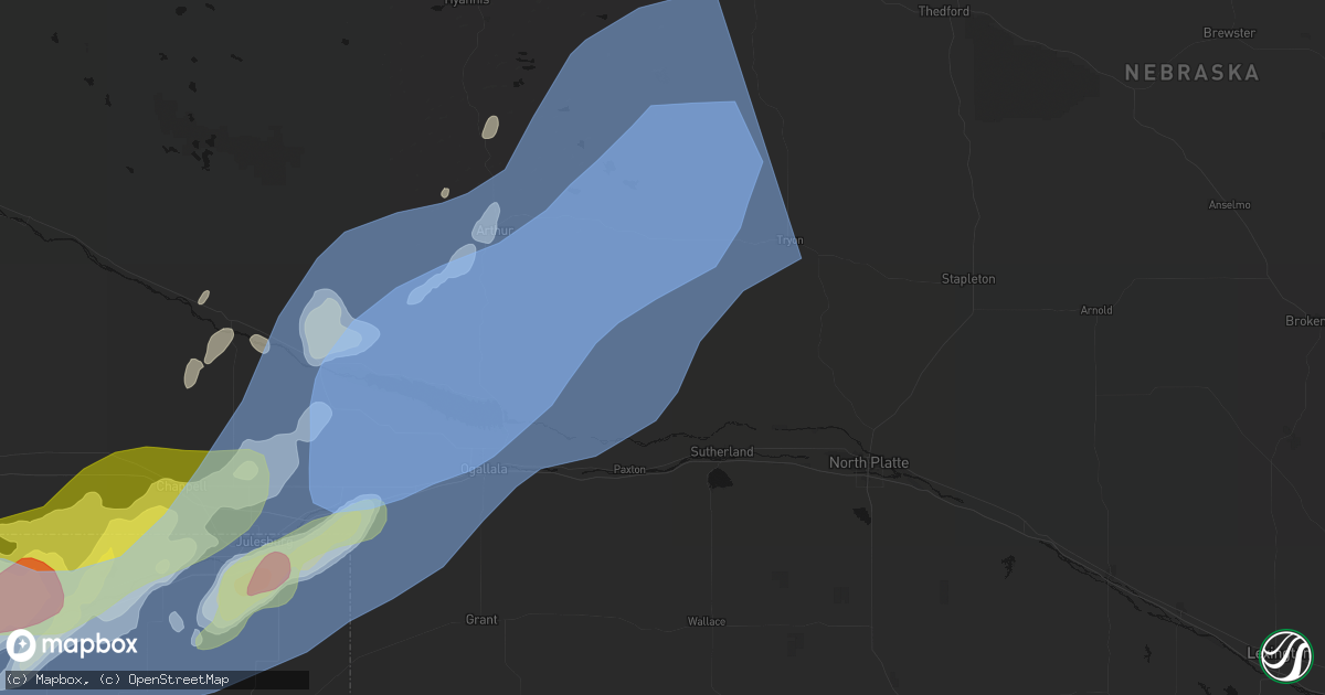 Hail map in Sutherland, NE on June 30, 2026