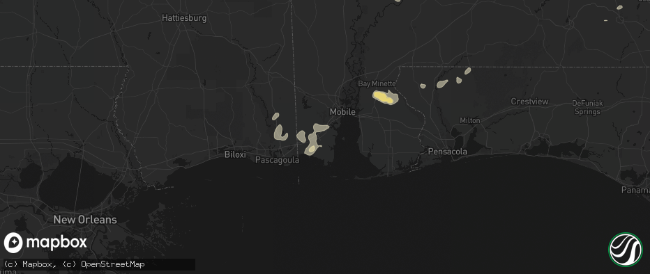Hail map in Theodore, AL on June 30, 2026
