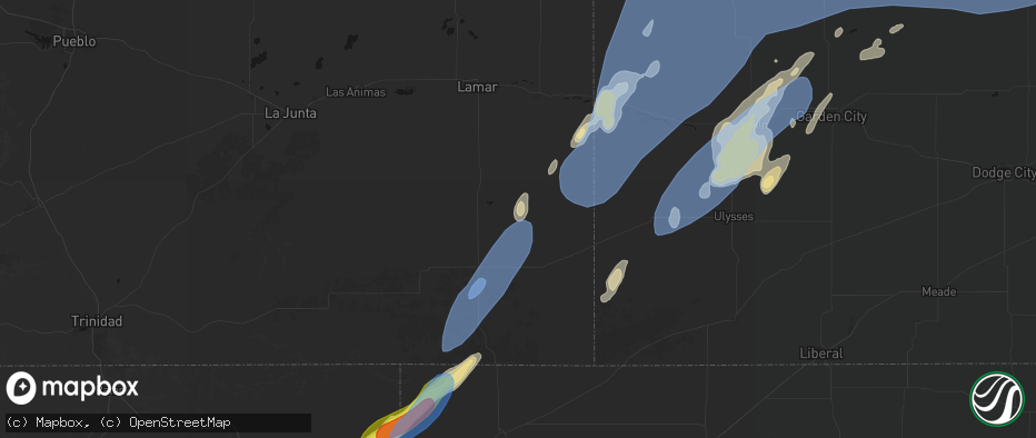 Hail map in Two Buttes, CO on June 30, 2026