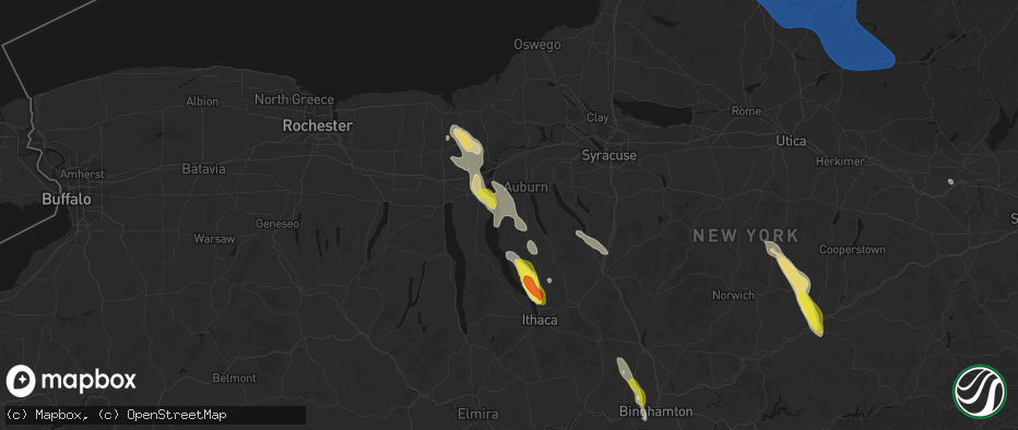 Hail map in Union Springs, NY on June 30, 2026