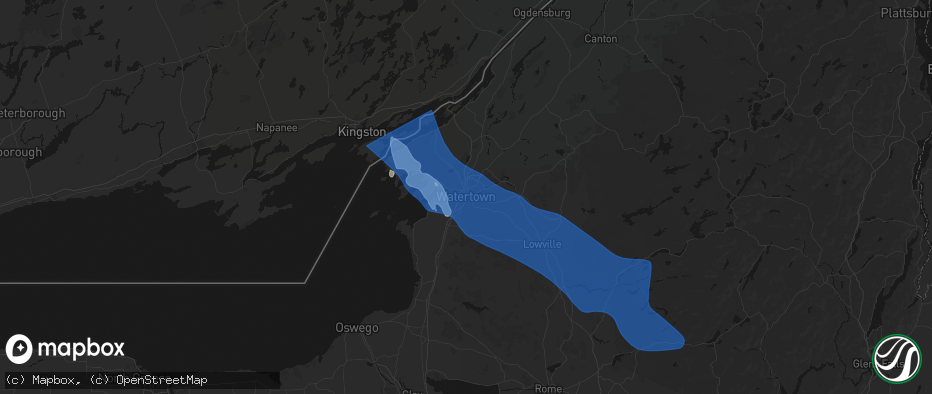 Hail map in Watertown, NY on June 30, 2026