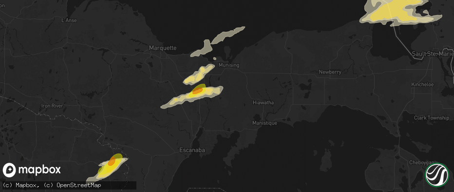 Hail map in Wetmore, MI on June 30, 2026