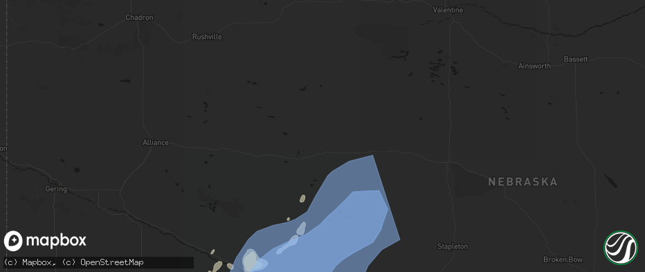 Hail map in Whitman, NE on June 30, 2026