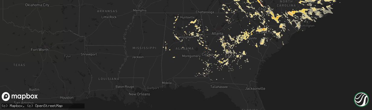 Hail map in Alabama on July 1, 2012