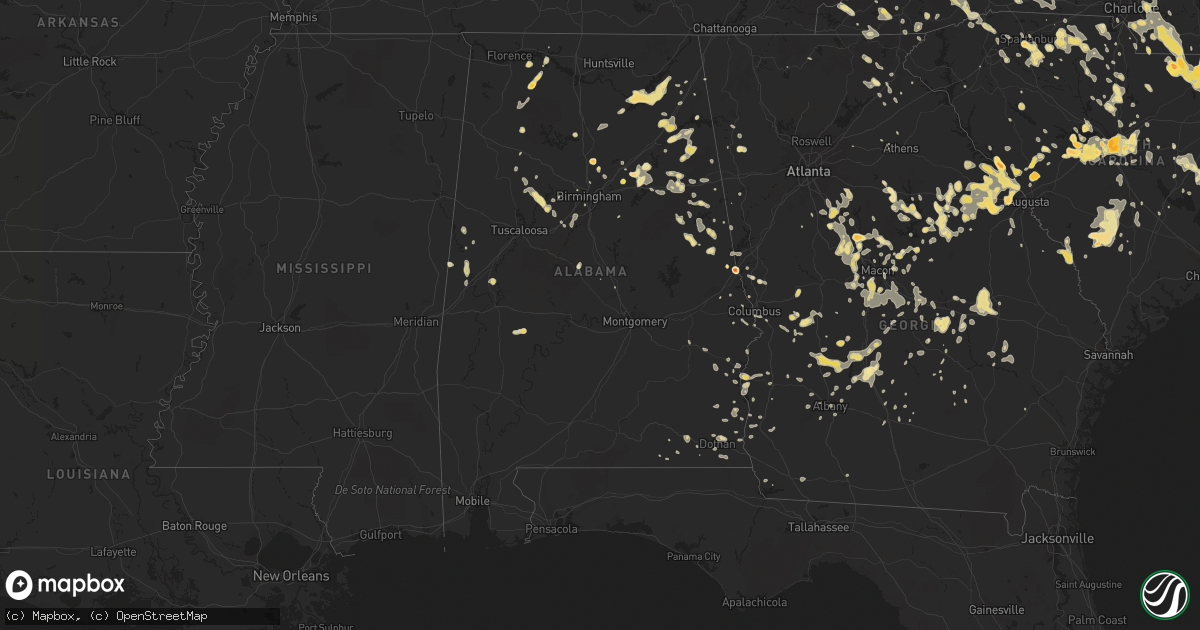 Hail map in Alabama on July 1, 2012
