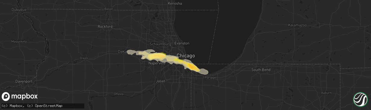 Hail map in Chicago, IL on July 1, 2012