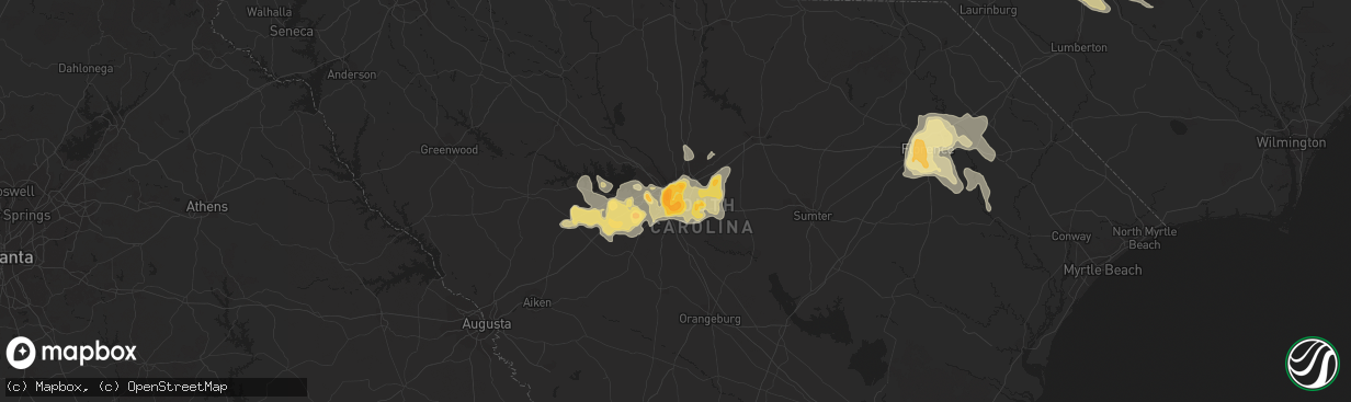 Hail map in Columbia, SC on July 1, 2012