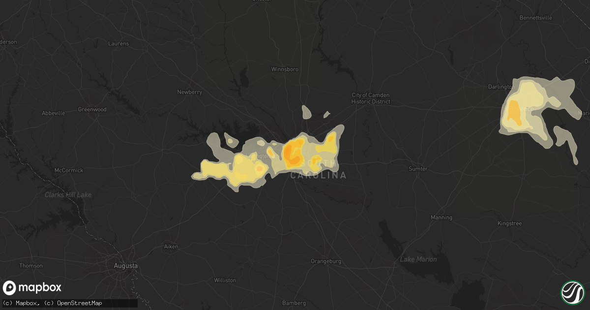 Hail map in Columbia, SC on July 1, 2012