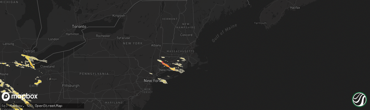 Hail map in Connecticut on July 1, 2012