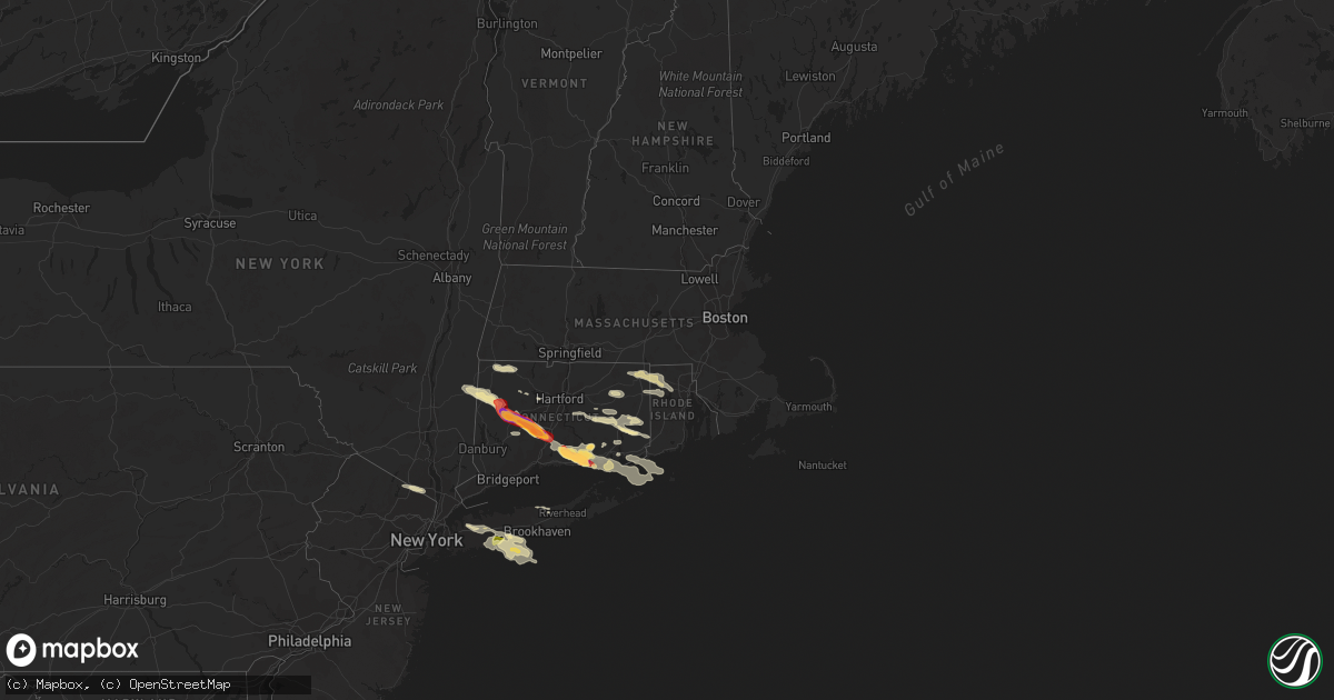 Hail map in Connecticut on July 1, 2012