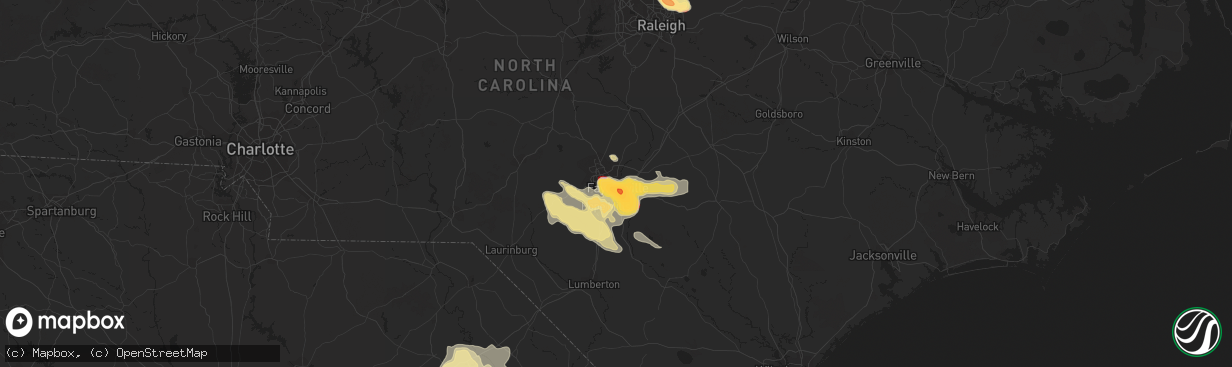 Hail map in Fayetteville, NC on July 1, 2012