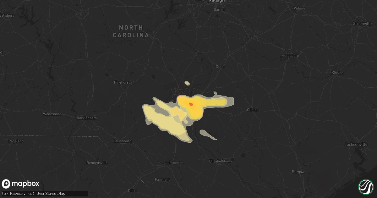 Hail map in Fayetteville, NC on July 1, 2012