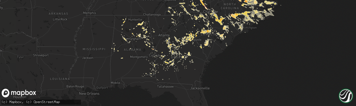 Hail map in Georgia on July 1, 2012