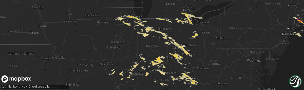 Hail map in Indiana on July 1, 2012