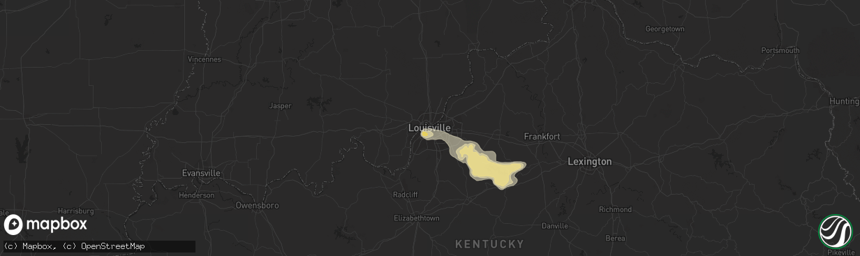 Hail map in Louisville, KY on July 1, 2012
