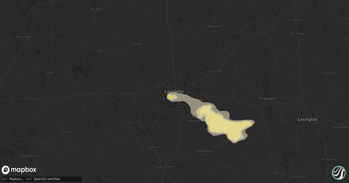 Hail map in Louisville, KY on July 1, 2012