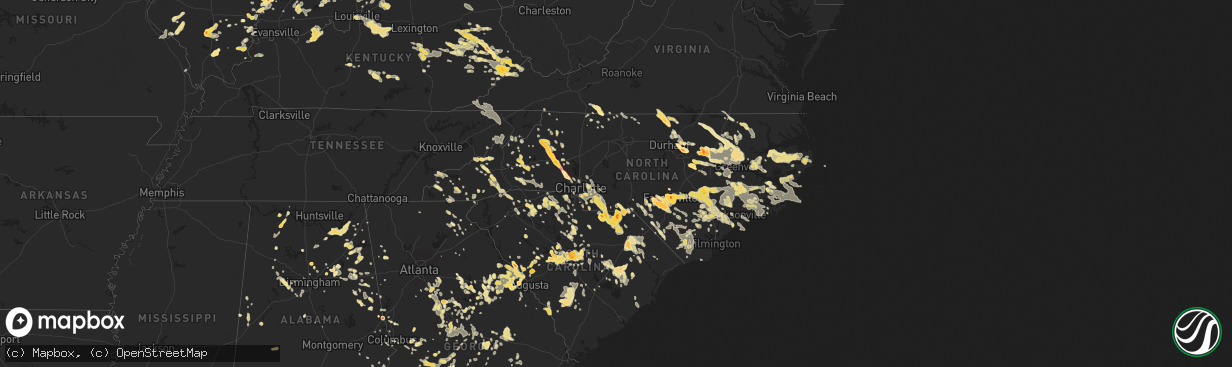 Hail map in North Carolina on July 1, 2012