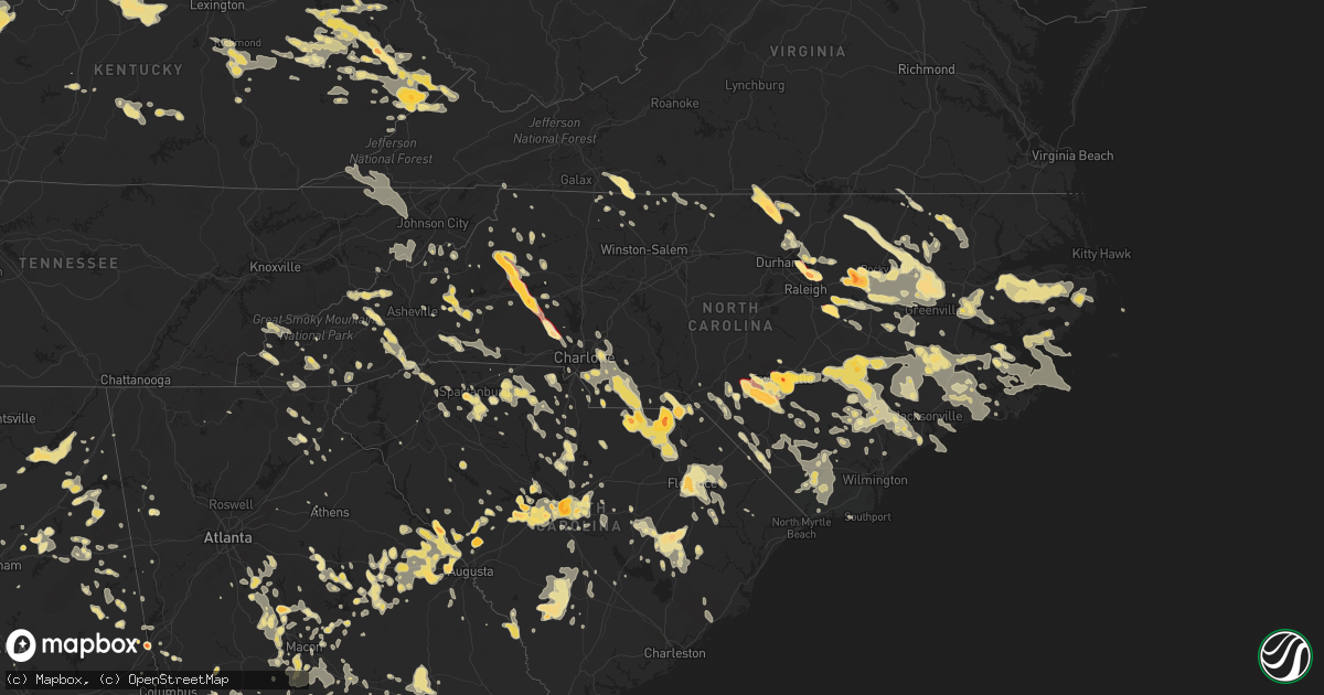 Hail map in North Carolina on July 1, 2012