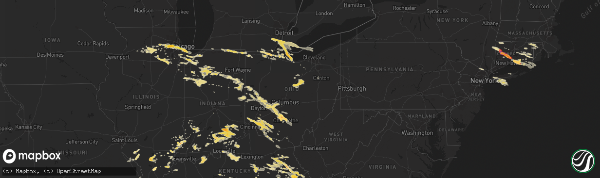 Hail map in Ohio on July 1, 2012