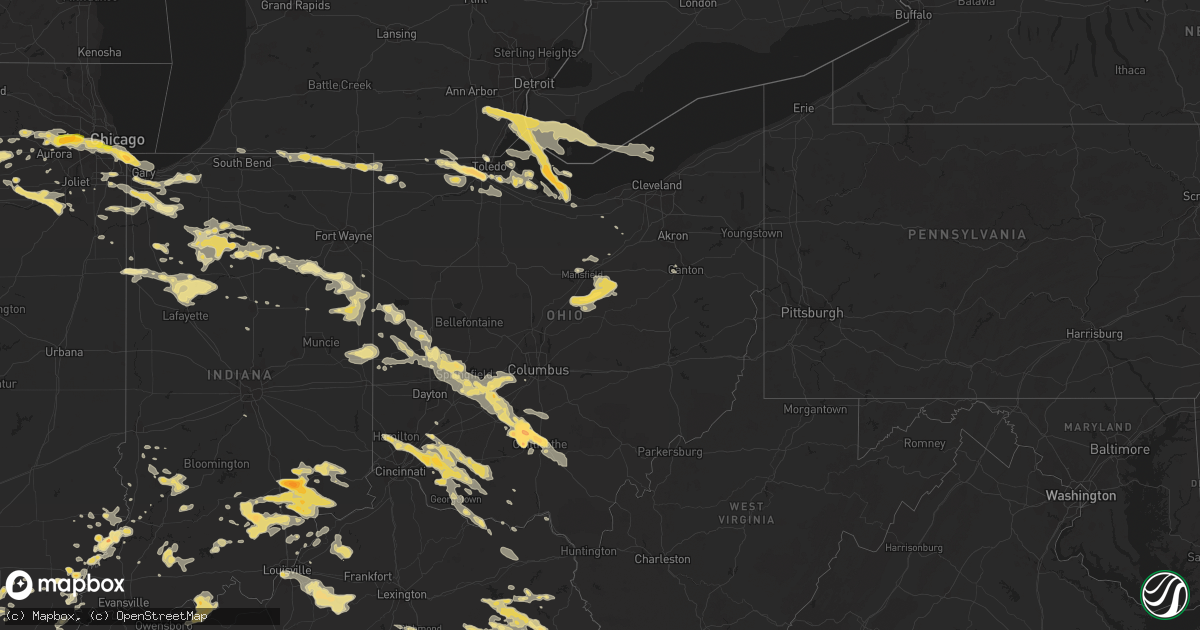 Hail map in Ohio on July 1, 2012