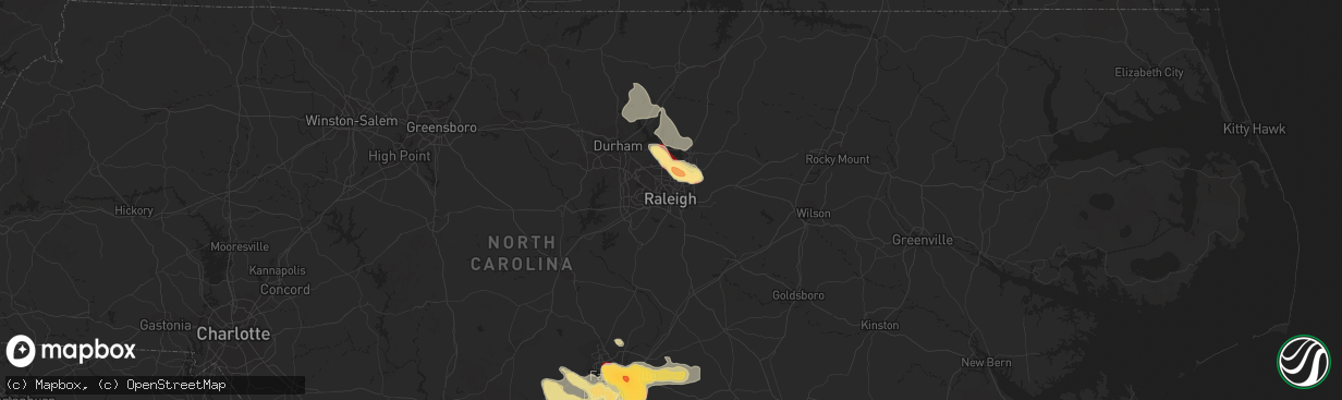 Hail map in Raleigh, NC on July 1, 2012