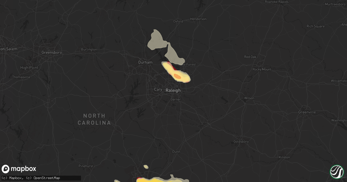 Hail map in Raleigh, NC on July 1, 2012