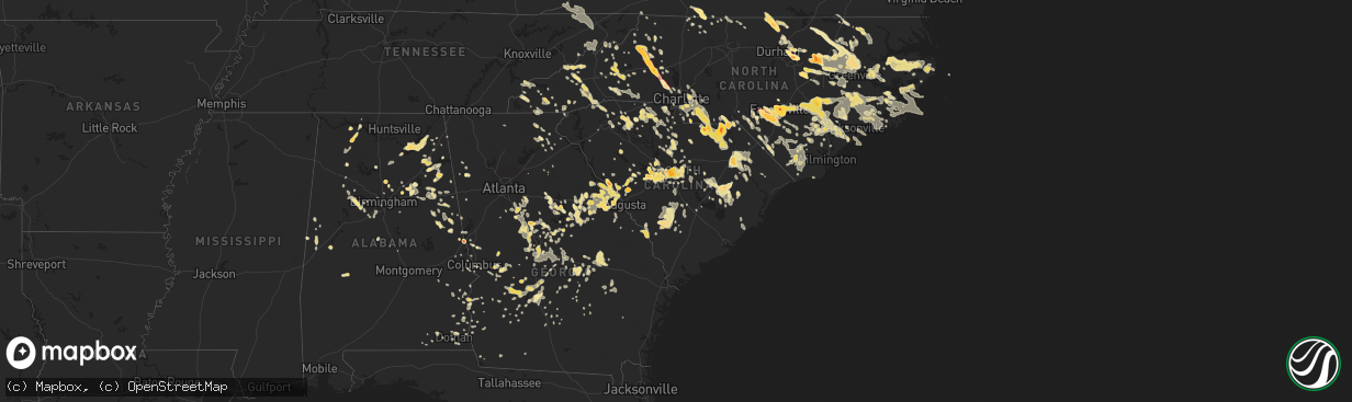 Hail map in South Carolina on July 1, 2012