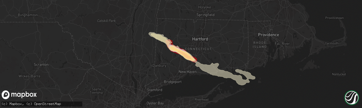 Hail map in Waterbury, CT on July 1, 2012