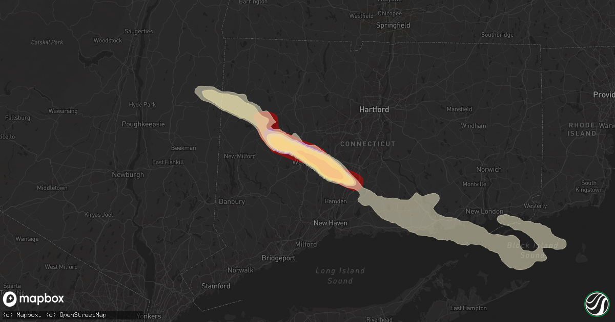 Hail map in Waterbury, CT on July 1, 2012