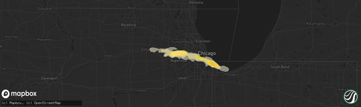 Hail map in Wheaton, IL on July 1, 2012