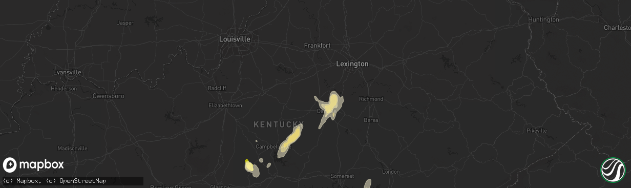 Hail map in Harrodsburg, KY on July 1, 2013