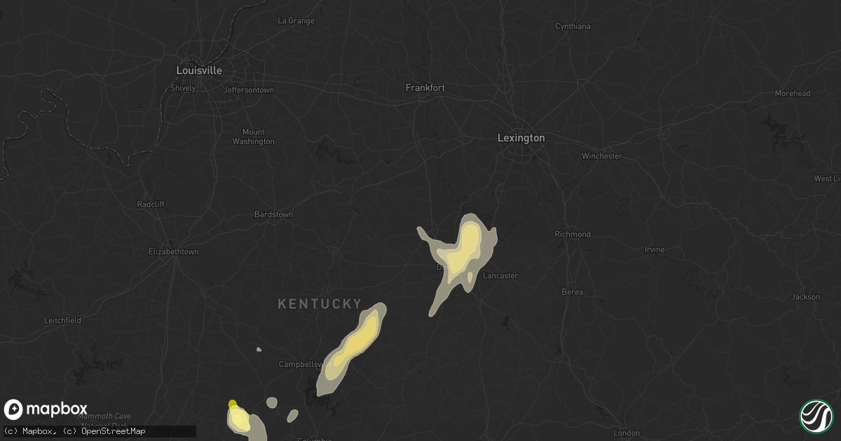 Hail map in Harrodsburg, KY on July 1, 2013