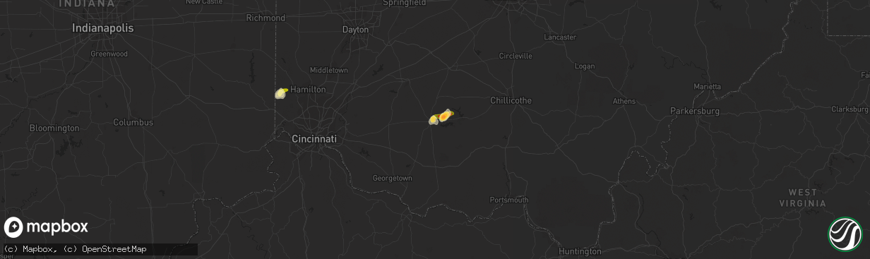 Hail map in Hillsboro, OH on July 1, 2013