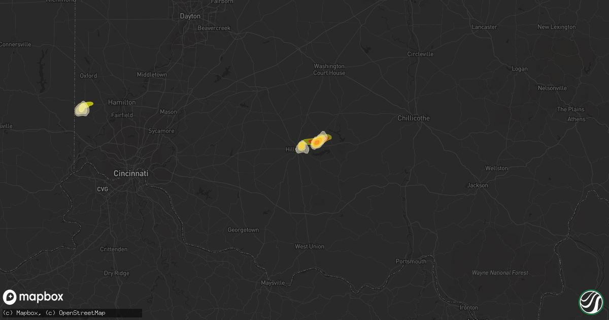 Hail map in Hillsboro, OH on July 1, 2013