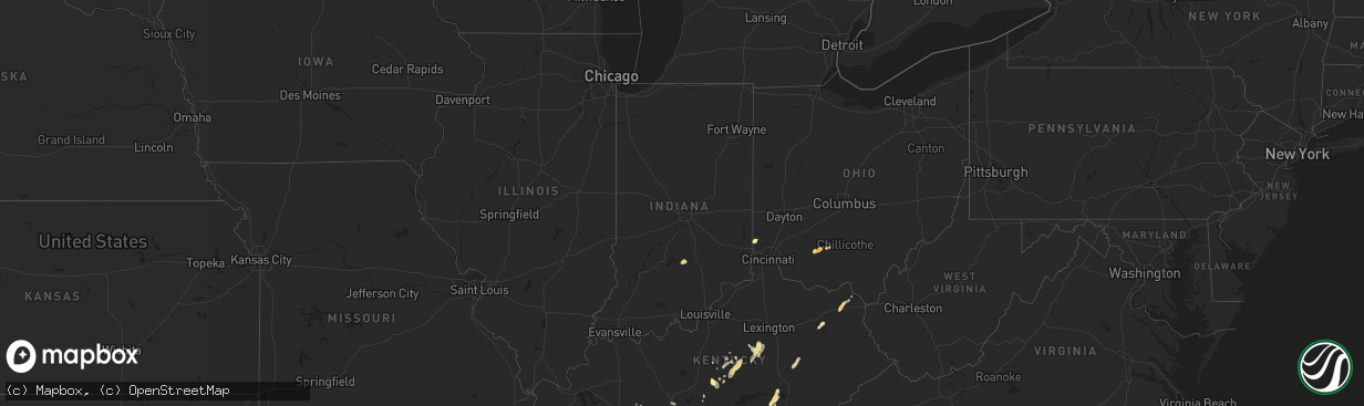 Hail map in Indiana on July 1, 2013