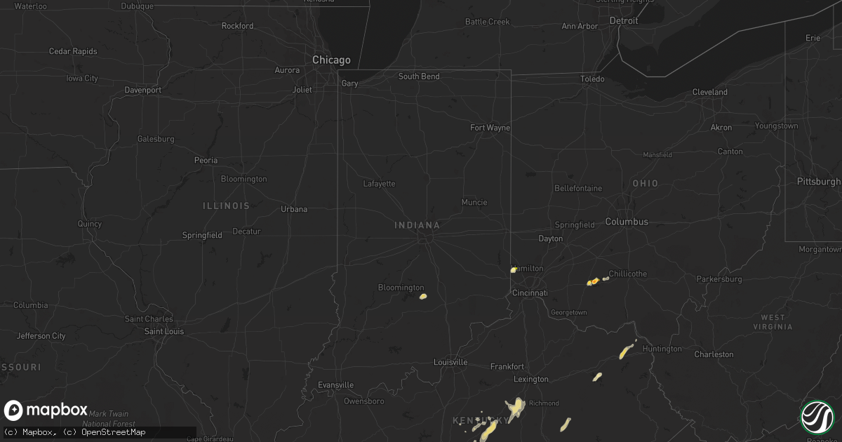Hail map in Indiana on July 1, 2013