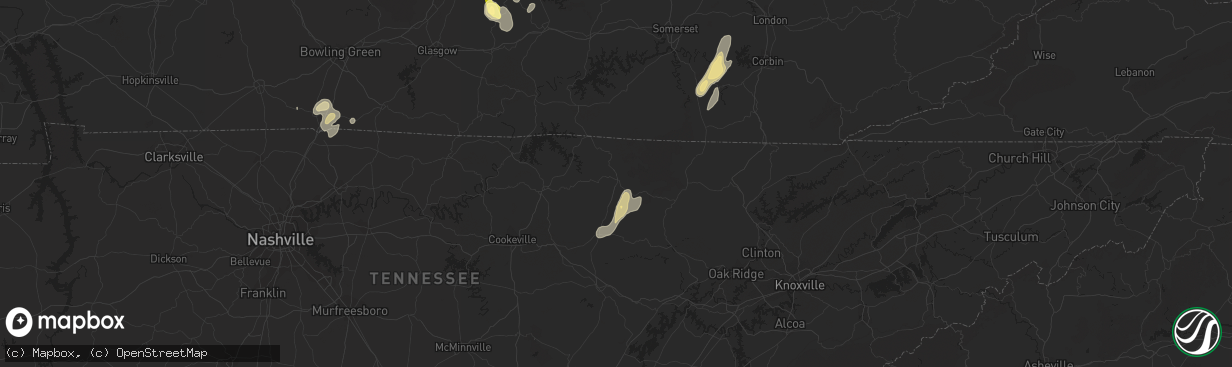 Hail map in Jamestown, TN on July 1, 2013