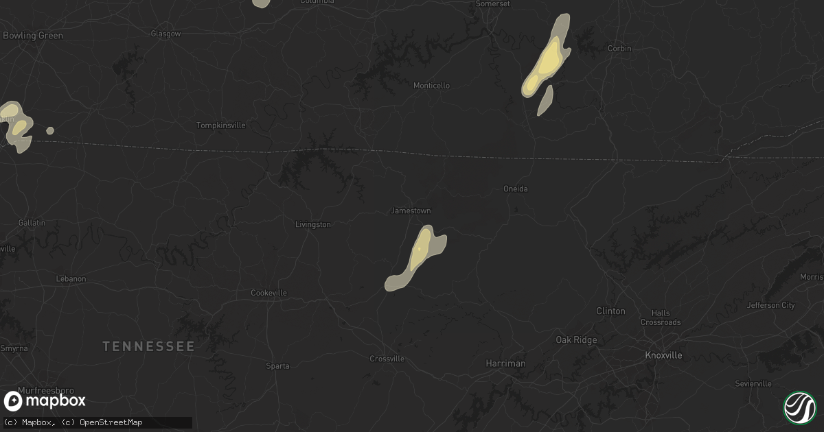 Hail map in Jamestown, TN on July 1, 2013