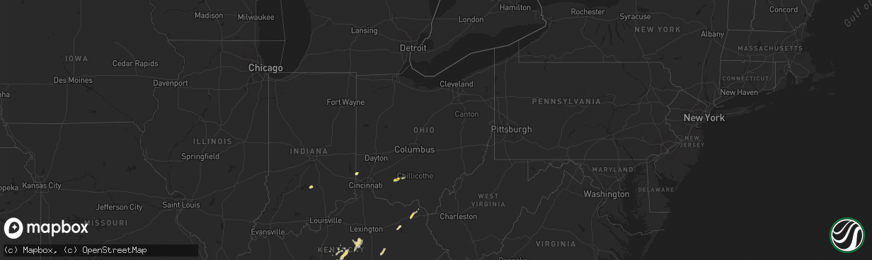 Hail map in Ohio on July 1, 2013