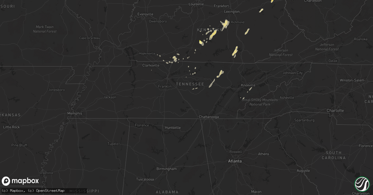 Hail map in Tennessee on July 1, 2013