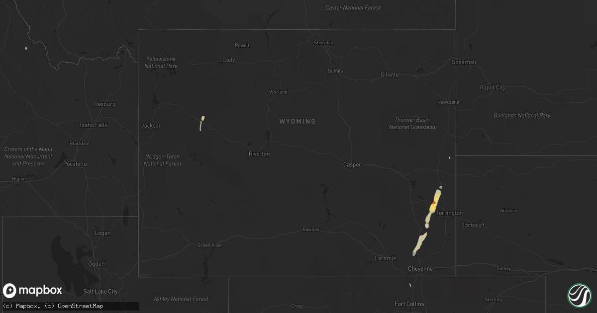 Hail map in Wyoming on July 1, 2013