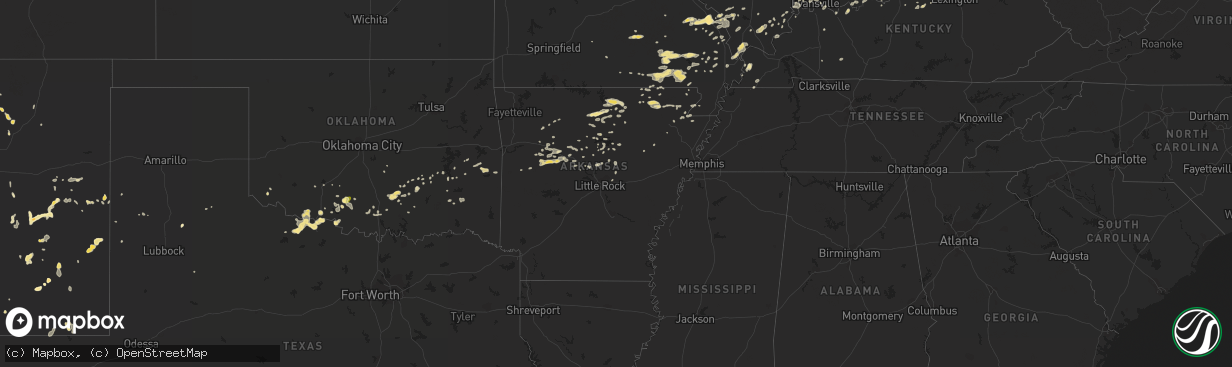 Hail map in Arkansas on July 1, 2014