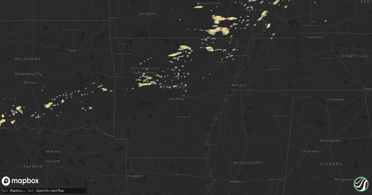 Hail map in Arkansas on July 1, 2014