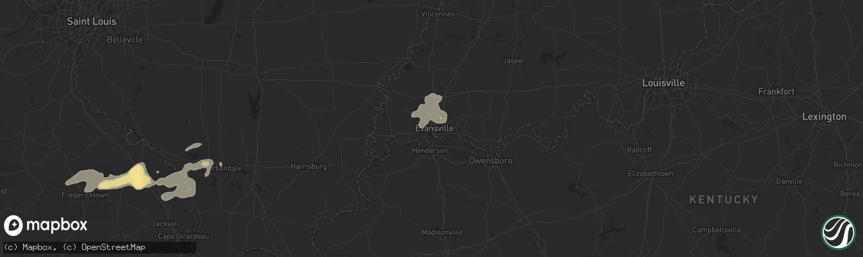 Hail map in Evansville, IN on July 1, 2014