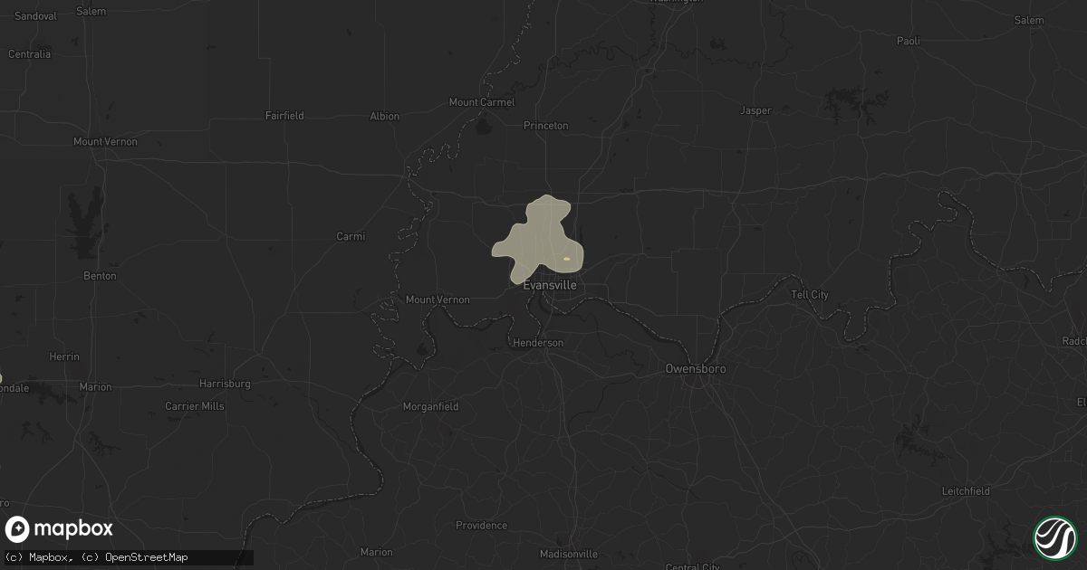 Hail map in Evansville, IN on July 1, 2014
