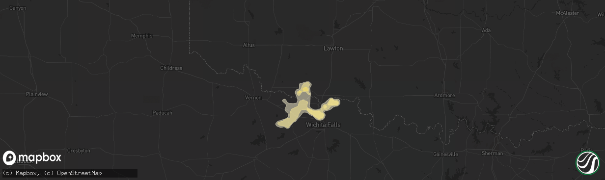 Hail map in Grandfield, OK on July 1, 2014