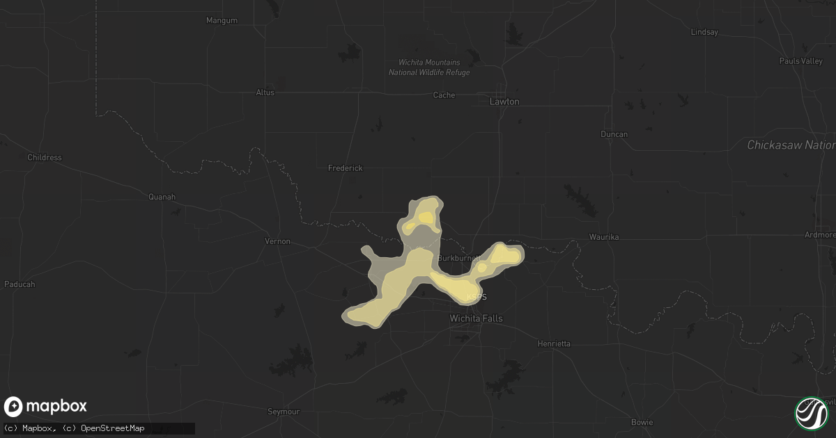 Hail map in Grandfield, OK on July 1, 2014