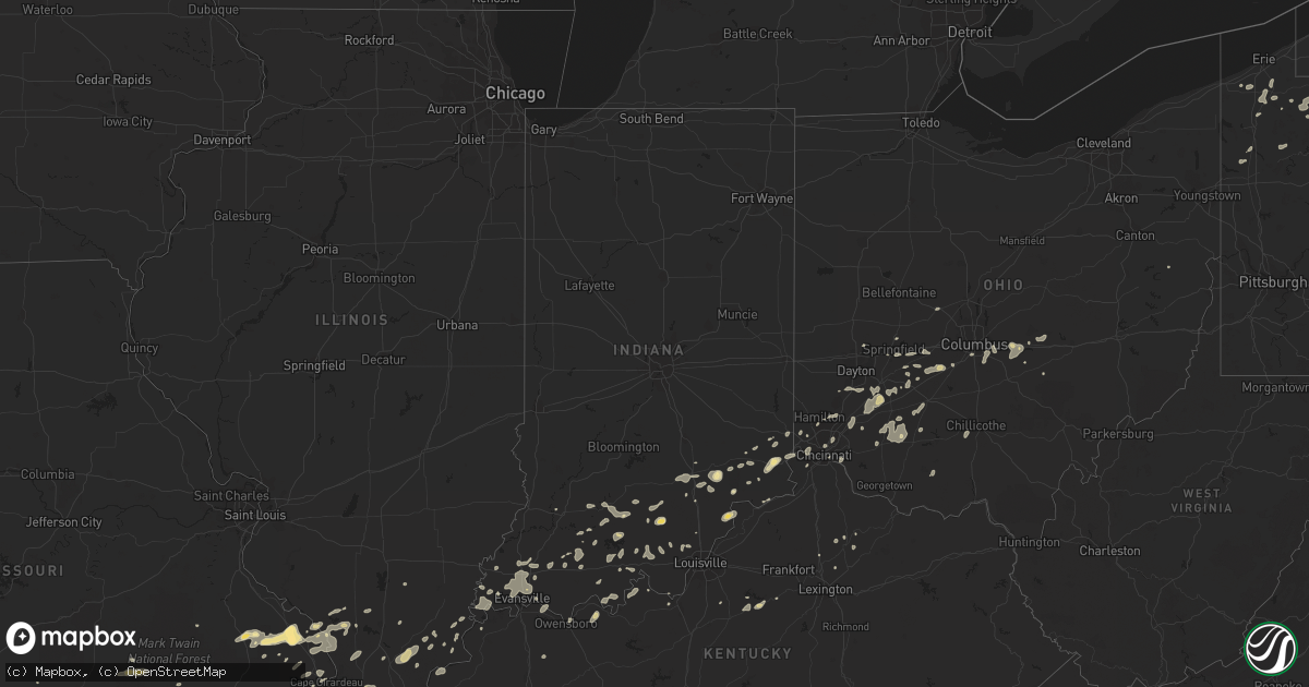 Hail map in Indiana on July 1, 2014