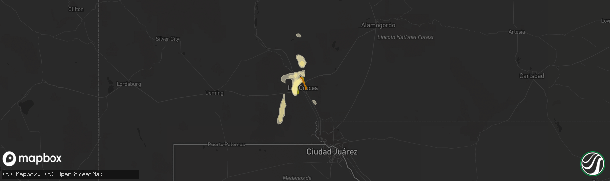 Hail map in Las Cruces, NM on July 1, 2014