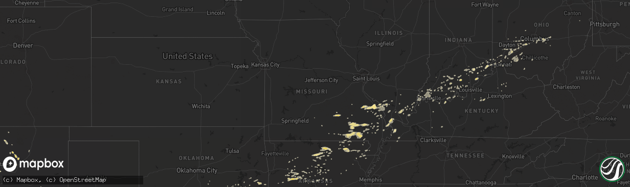 Hail map in Missouri on July 1, 2014